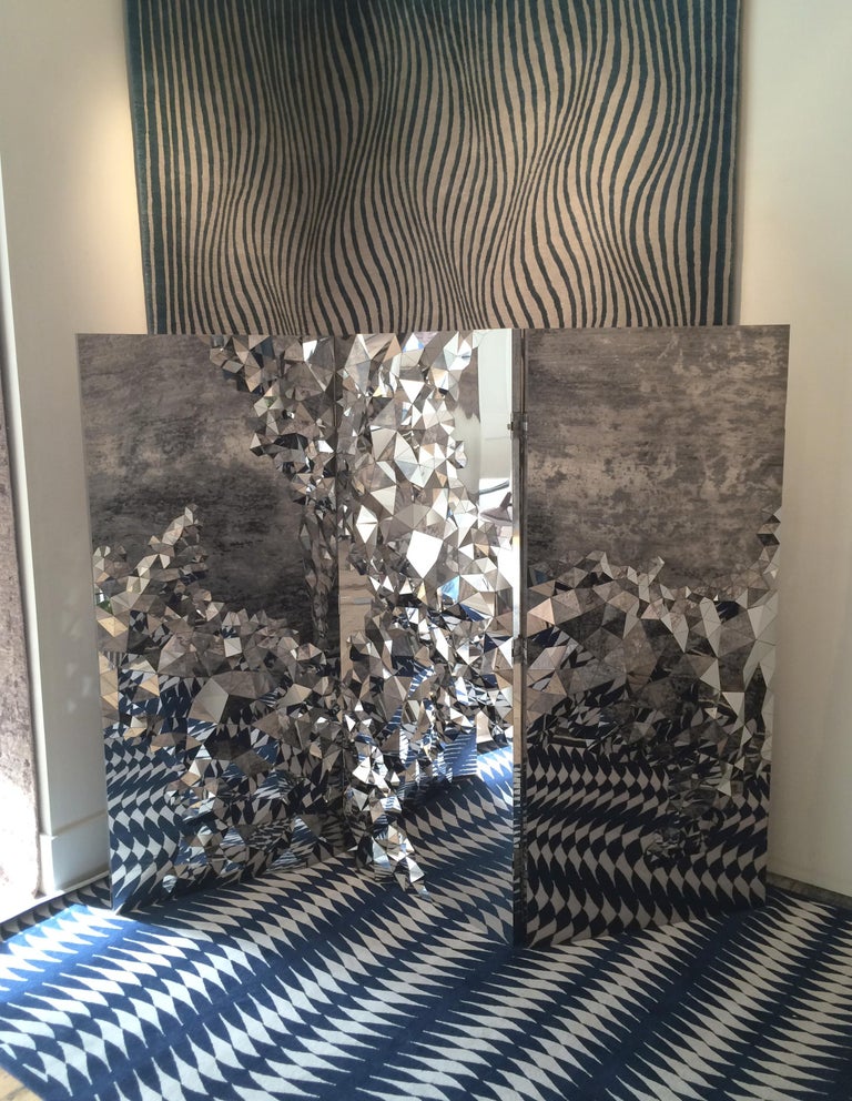 View of Geometric Screen in Mirror Polished Steel, 