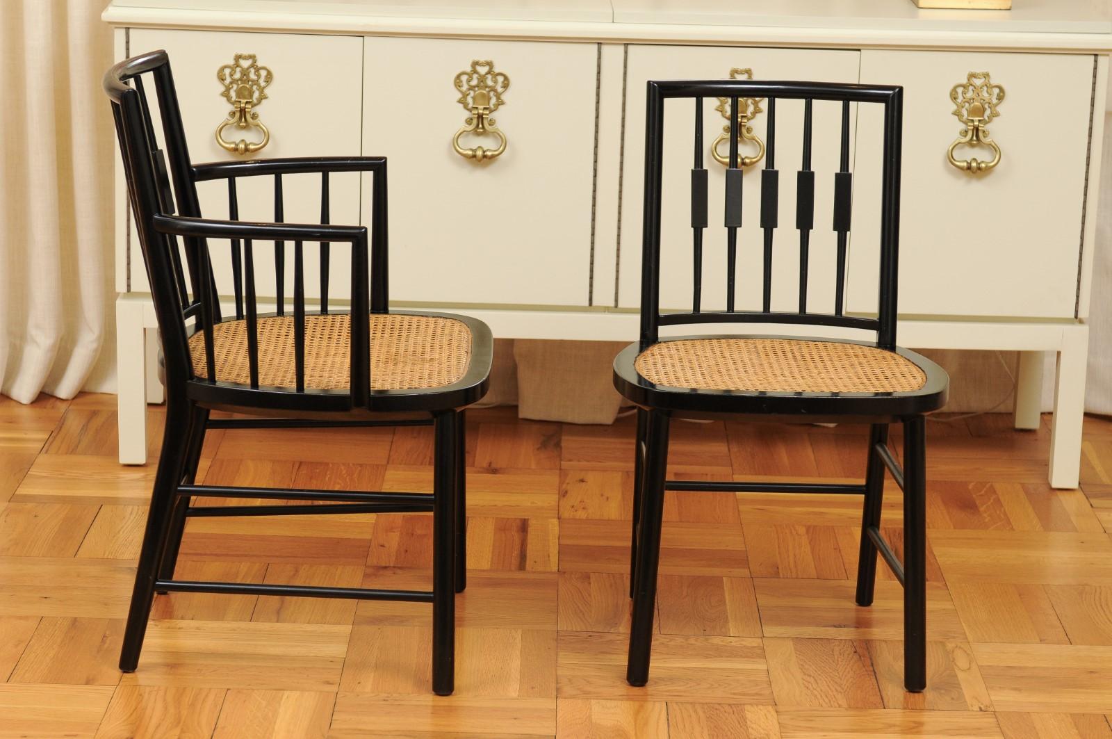Stellar Set of 12 Modern Windsor Chairs by Michael Taylor, Cane Seats For Sale 4
