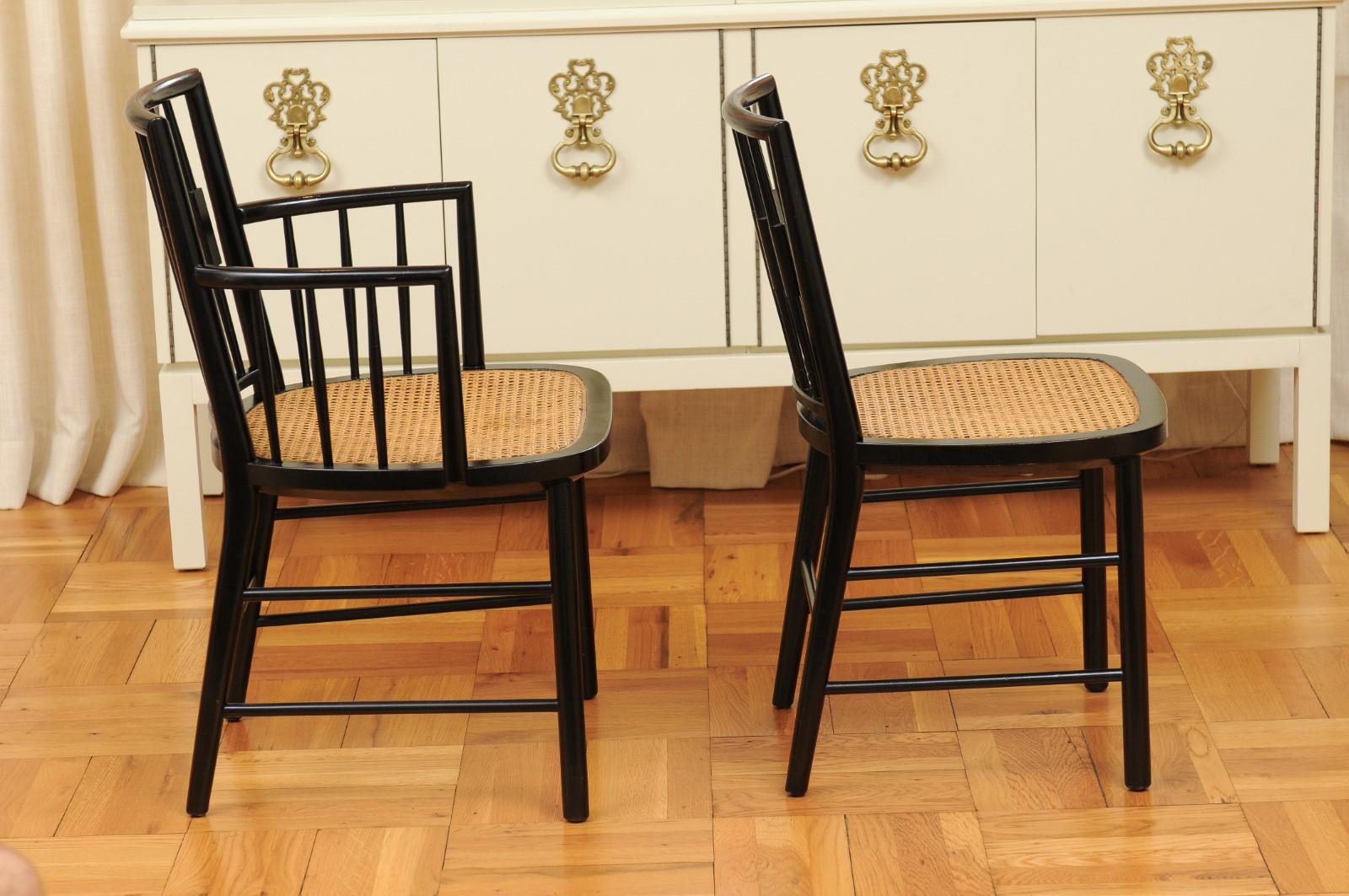 Stellar Set of 12 Modern Windsor Chairs by Michael Taylor, Cane Seats For Sale 5