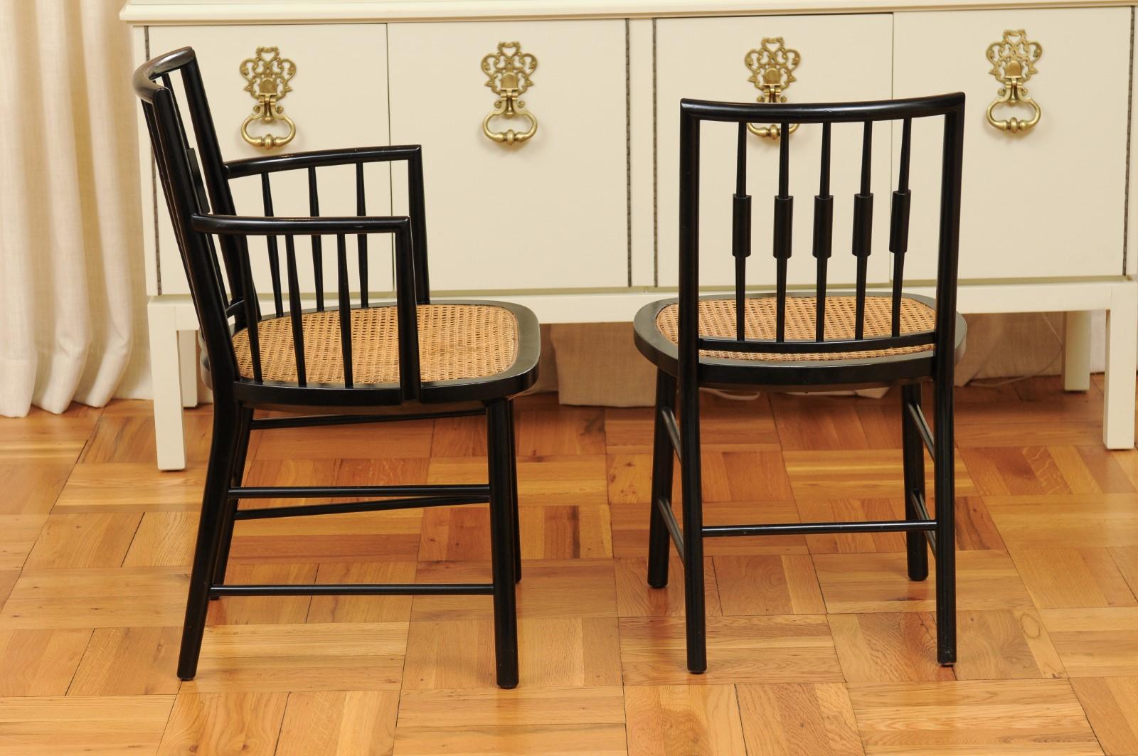 Stellar Set of 12 Modern Windsor Chairs by Michael Taylor, Cane Seats For Sale 6