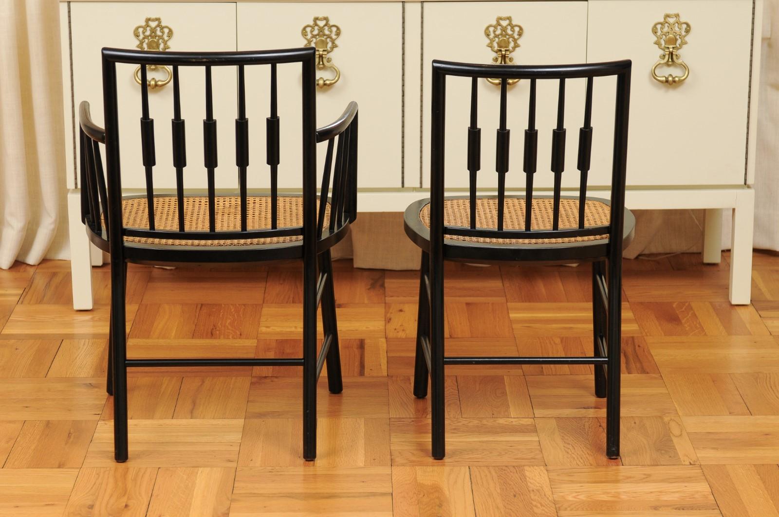 Stellar Set of 12 Modern Windsor Chairs by Michael Taylor, Cane Seats For Sale 8