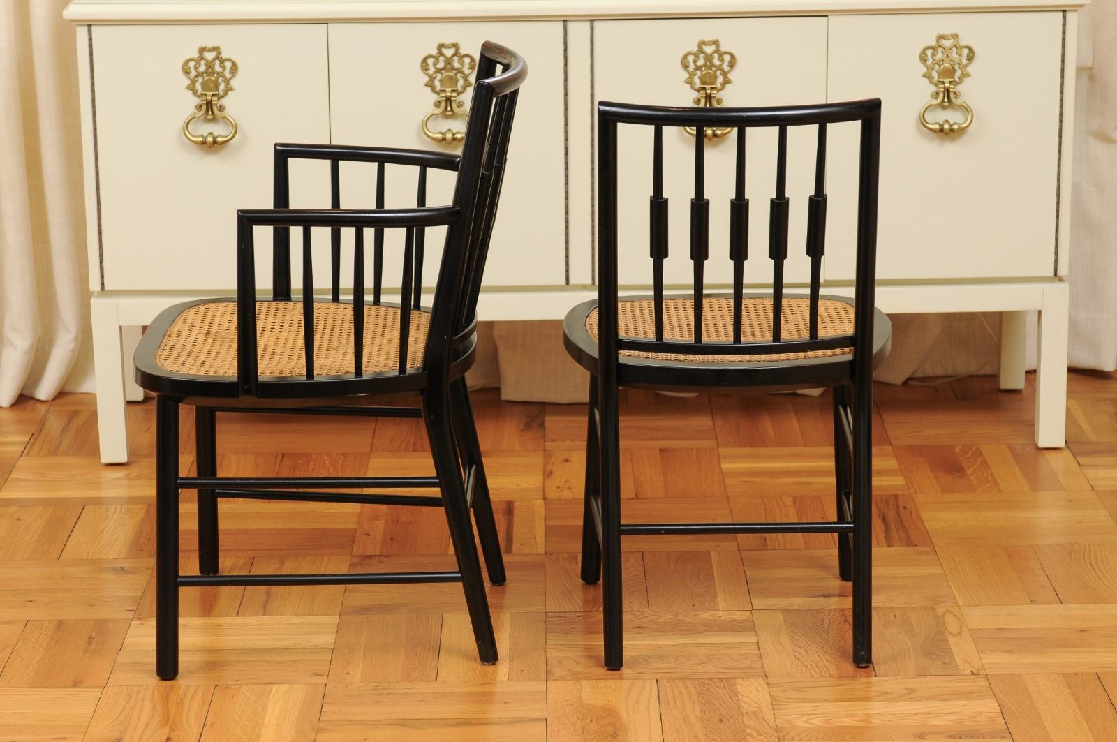 Stellar Set of 12 Modern Windsor Chairs by Michael Taylor, Cane Seats For Sale 9
