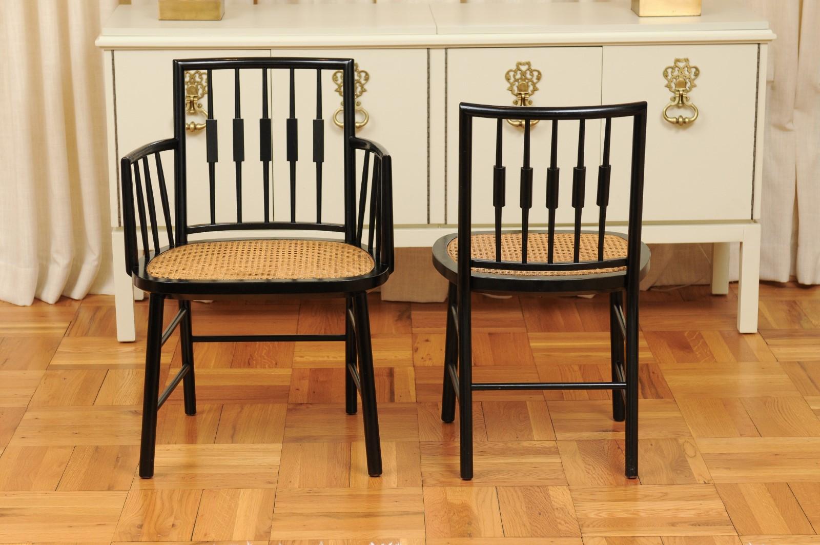 Stellar Set of 12 Modern Windsor Chairs by Michael Taylor, Cane Seats For Sale 10