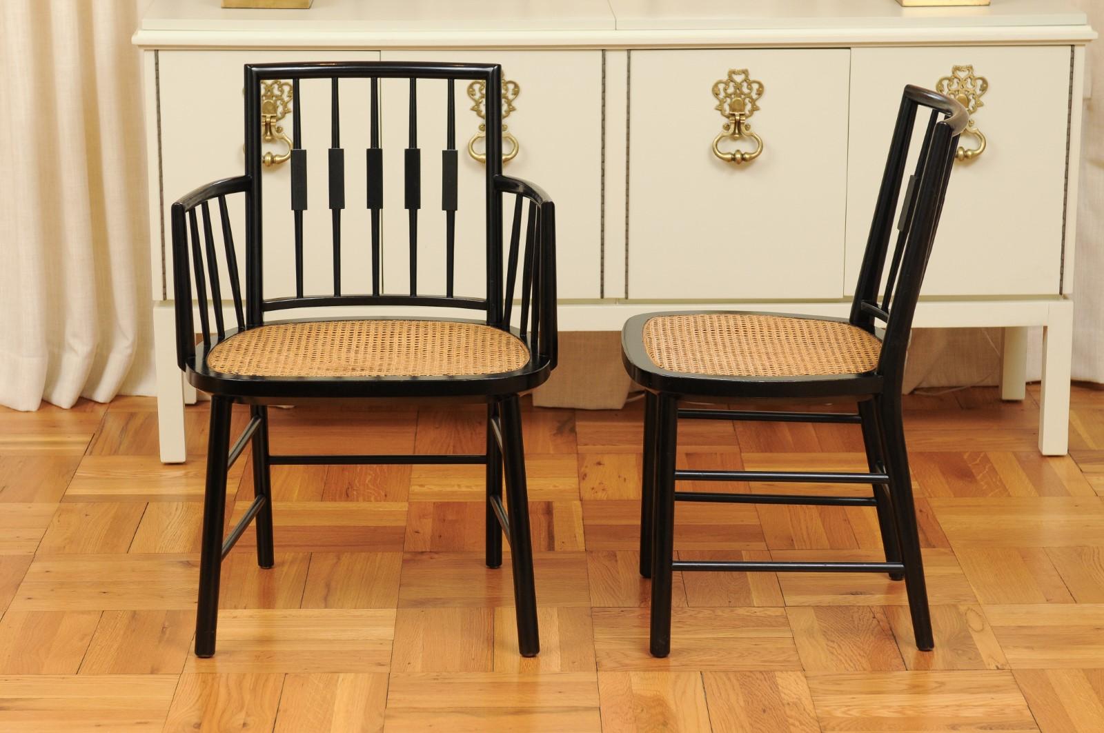Stellar Set of 12 Modern Windsor Chairs by Michael Taylor, Cane Seats For Sale 11