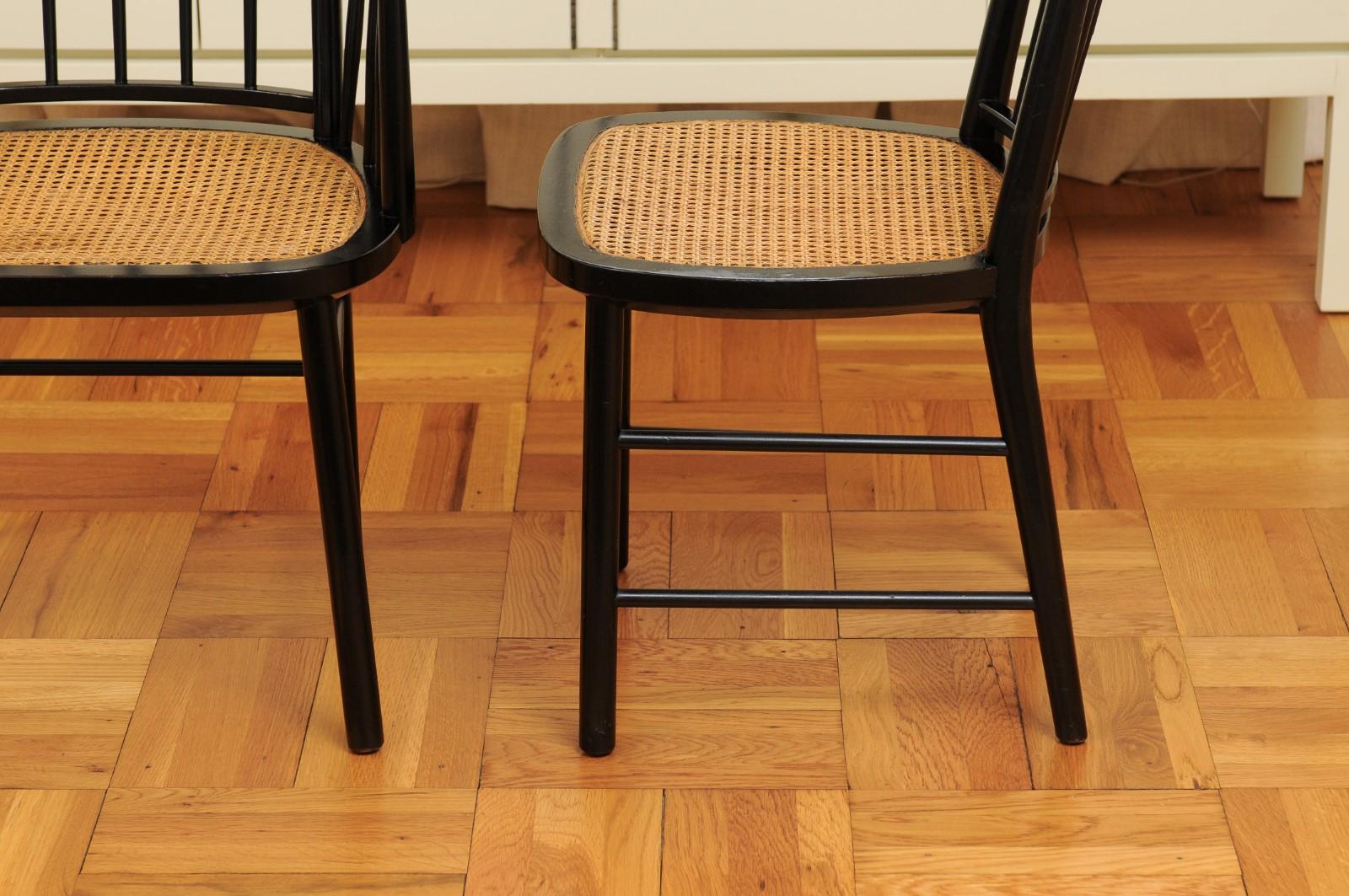 Stellar Set of 12 Modern Windsor Chairs by Michael Taylor, Cane Seats For Sale 12