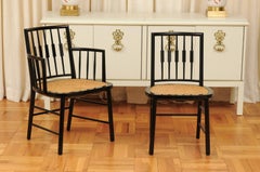 Stellar Set of 12 Modern Windsor Chairs by Michael Taylor, Cane Seats