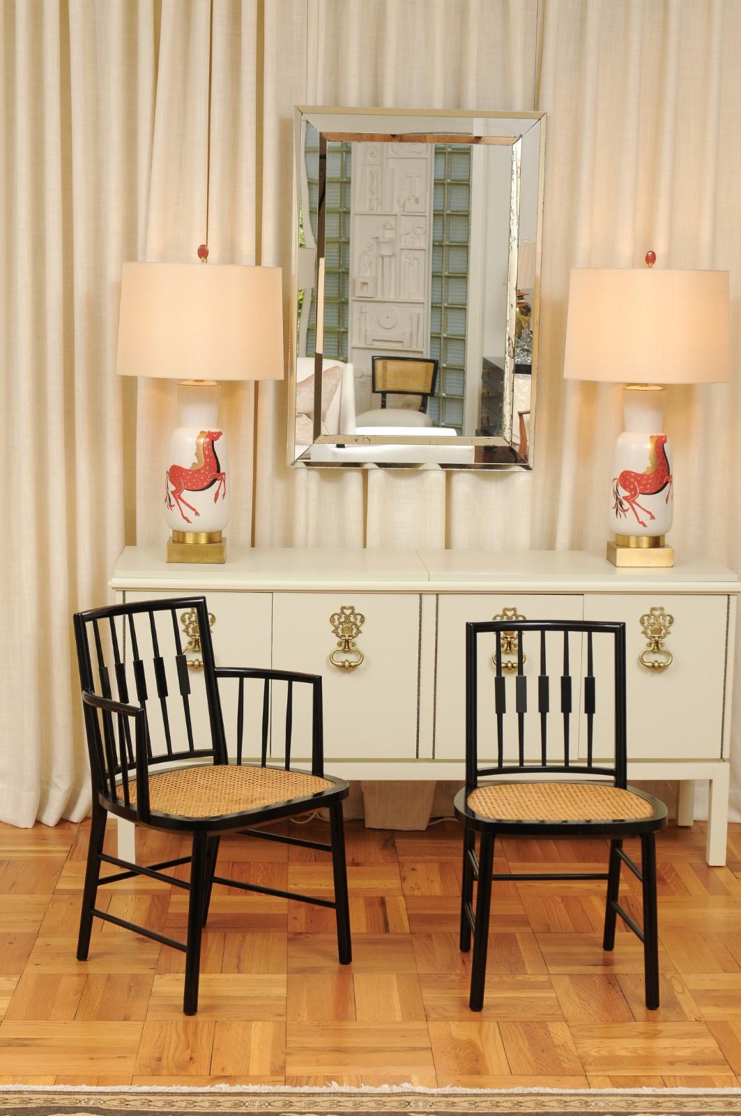 Mid-Century Modern Ensemble Stellar de 12 chaises Windsor modernes de Michael Taylor, sièges en rotin en vente