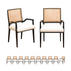 Stellar Set of 12 Sleek Cane Arm Chairs by Michael Taylor for Baker, c 1960
