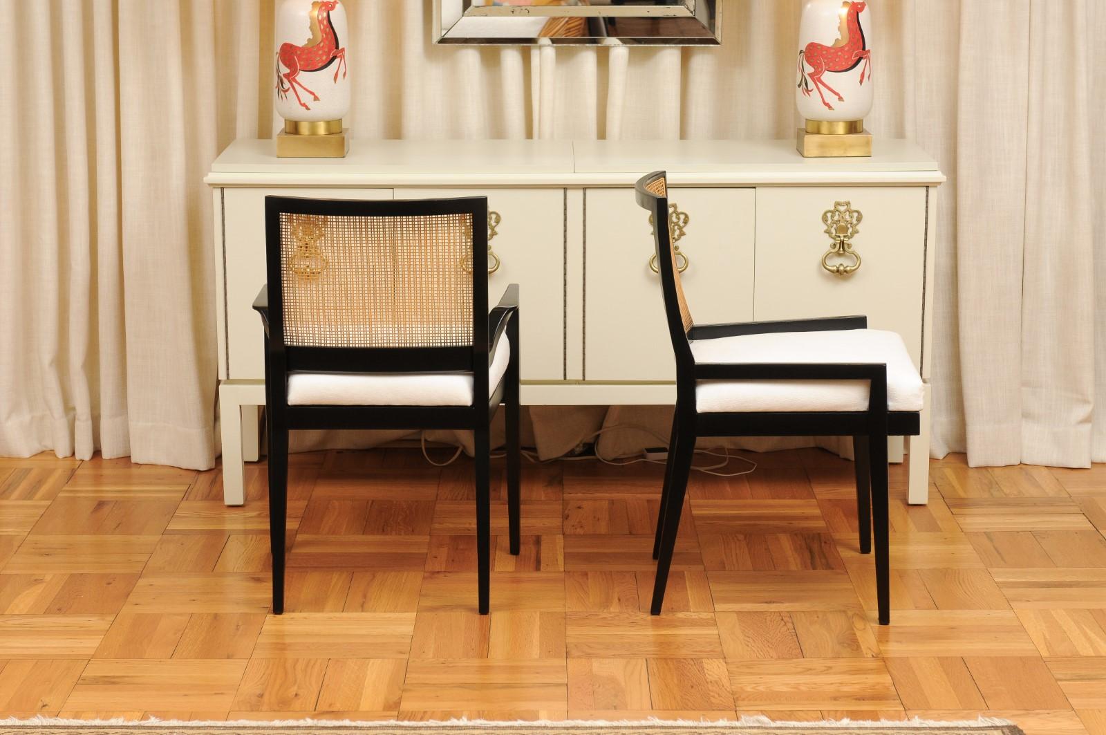 Stellar Set of 14 Black Lacquer Cane Chairs by Michael Taylor, circa 1960 For Sale 5