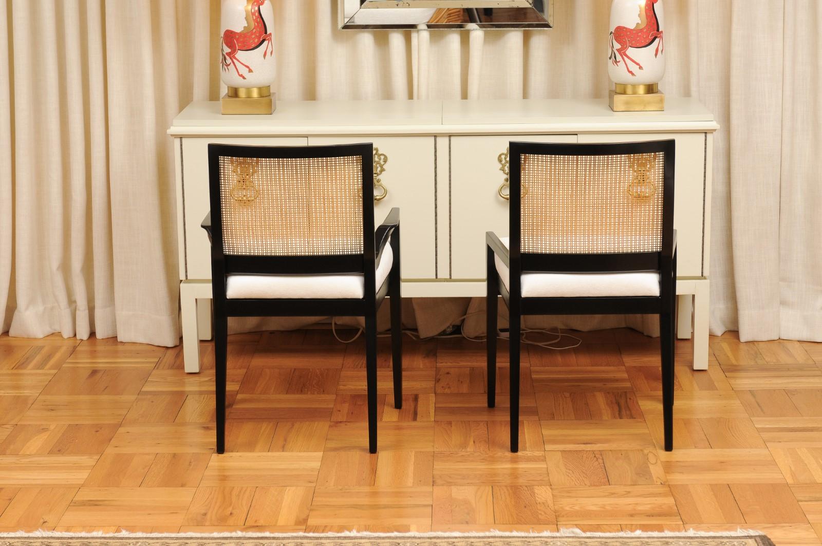 Stellar Set of 14 Black Lacquer Cane Chairs by Michael Taylor, circa 1960 For Sale 6
