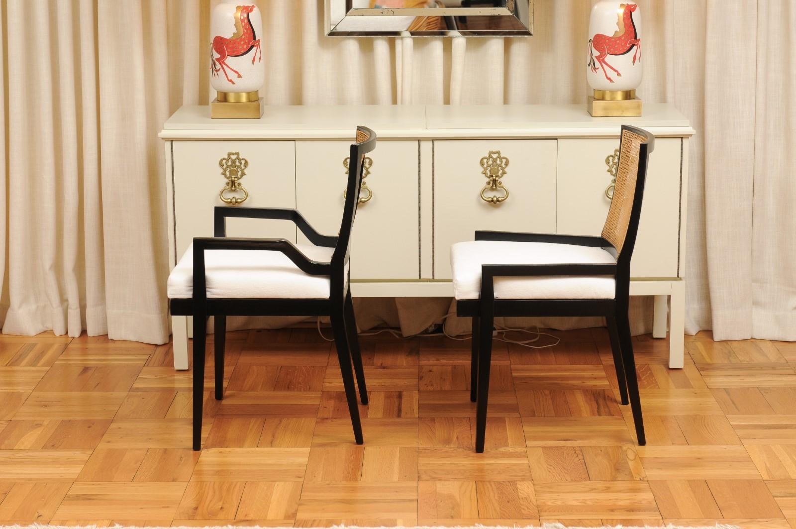 Stellar Set of 14 Black Lacquer Cane Chairs by Michael Taylor, circa 1960 For Sale 8