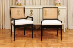 Stellar Set of 14 Black Lacquer Cane Chairs by Michael Taylor, circa 1960