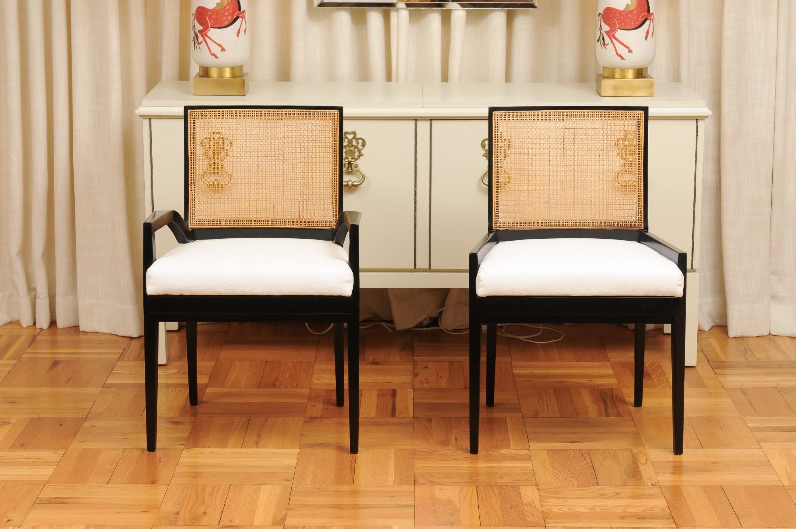 Set stellare di 14 sedie a canne in lacca nera di Michael Taylor, circa 1960 in vendita 1