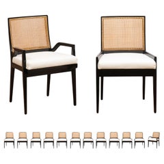 Stellar Set of 14 Black Lacquer Cane Chairs by Michael Taylor, circa 1960