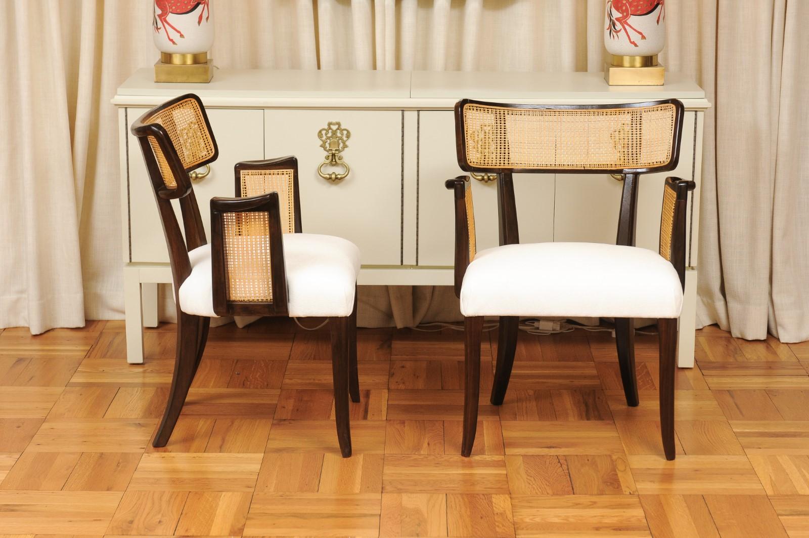 Stellar Set of 8 Modern Cane Arm Dining Chairs by Wormley for Dunbar For Sale 1