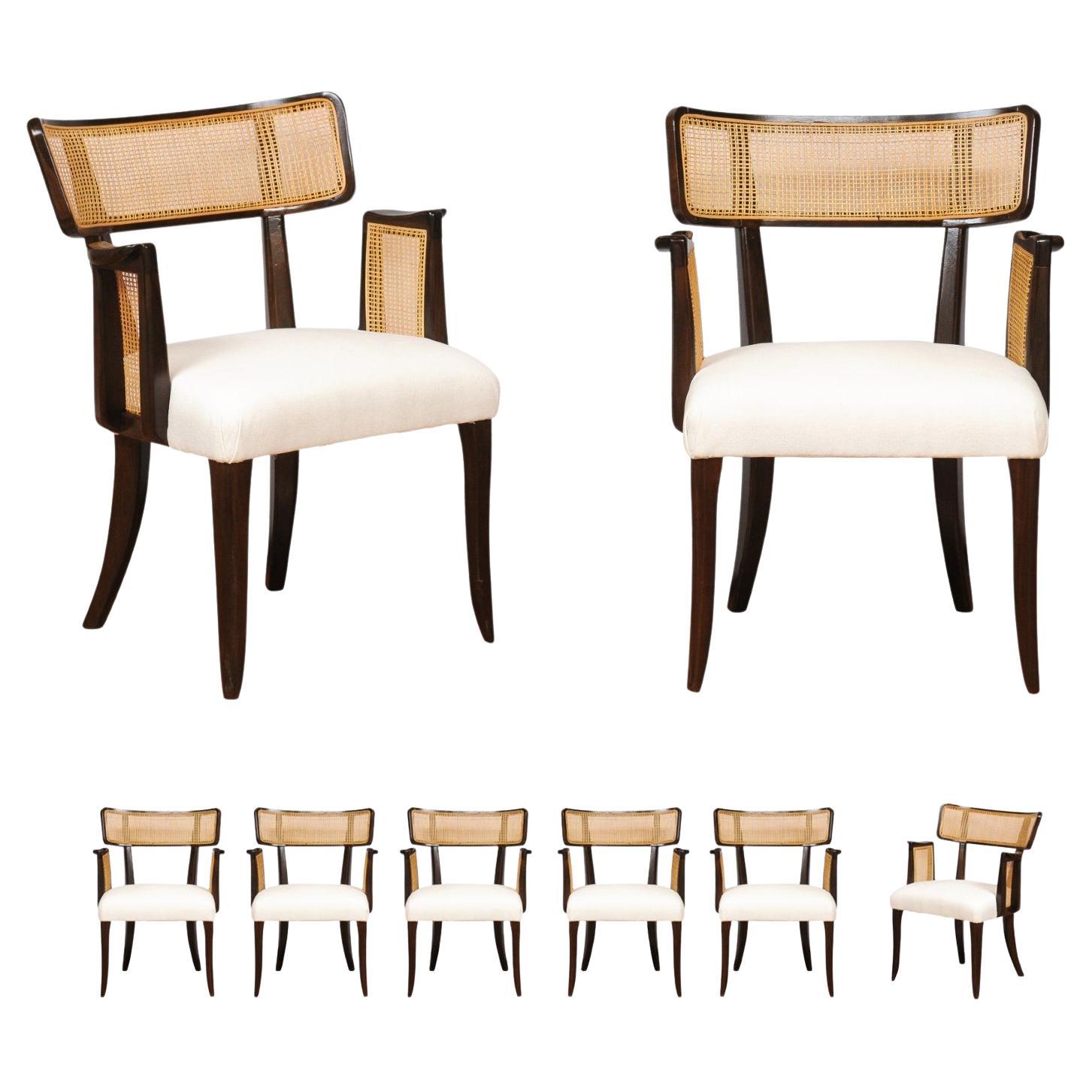 Stellar Set of 8 Modern Cane Arm Dining Chairs by Wormley for Dunbar For Sale