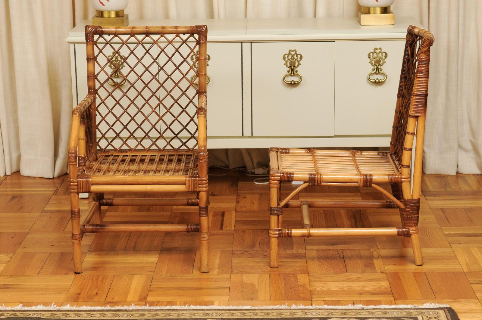 Stellar Set of 8 Rattan and Cane Dining Chairs by Bielecky Brothers, circa 1975 For Sale 5