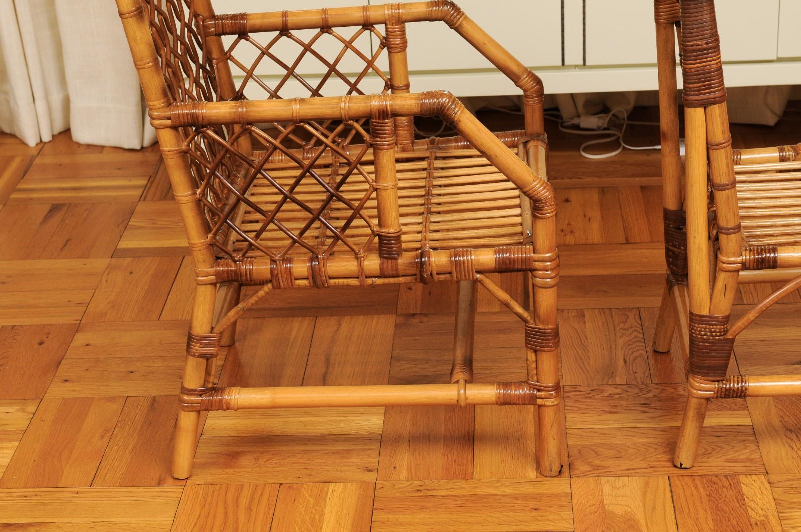 Stellar Set of 8 Rattan and Cane Dining Chairs by Bielecky Brothers, circa 1975 For Sale 6