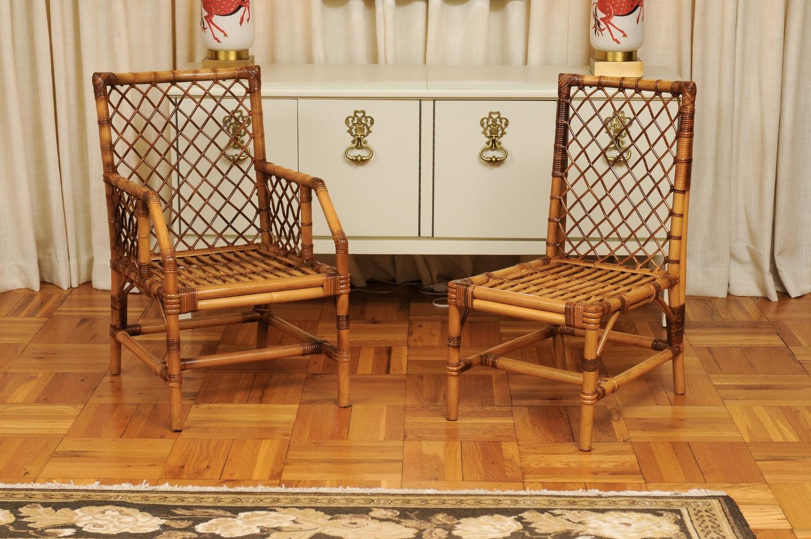 Stellar Set of 8 Rattan and Cane Dining Chairs by Bielecky Brothers, circa 1975 For Sale 14