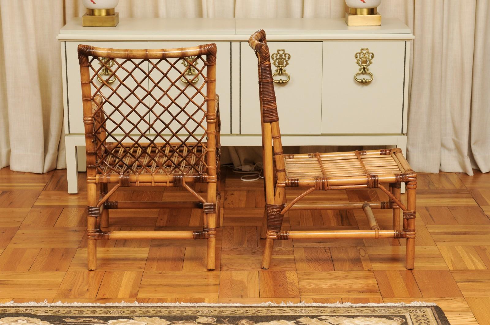 Stellar Set of 8 Rattan and Cane Dining Chairs by Bielecky Brothers, circa 1975 For Sale 1