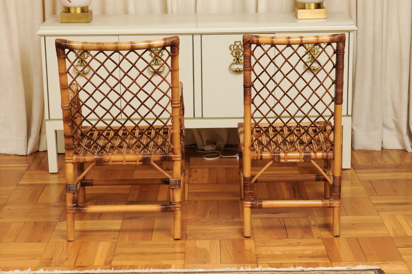Stellar Set of 8 Rattan and Cane Dining Chairs by Bielecky Brothers, circa 1975 For Sale 2