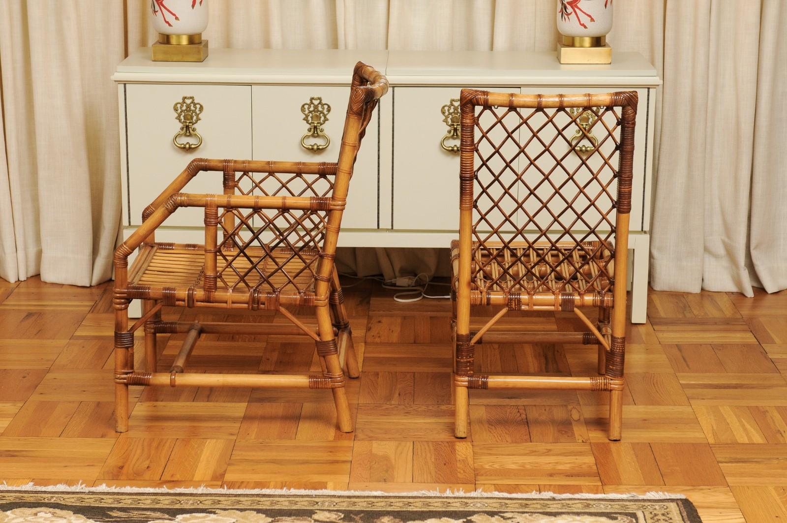Stellar Set of 8 Rattan and Cane Dining Chairs by Bielecky Brothers, circa 1975 For Sale 3
