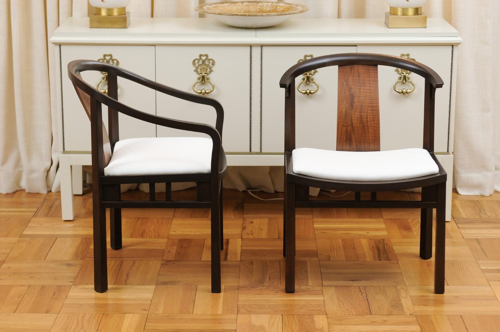 American Stellar Set of 8 Walnut Dining Chairs by Michael Taylor for Baker, circa 1955 For Sale