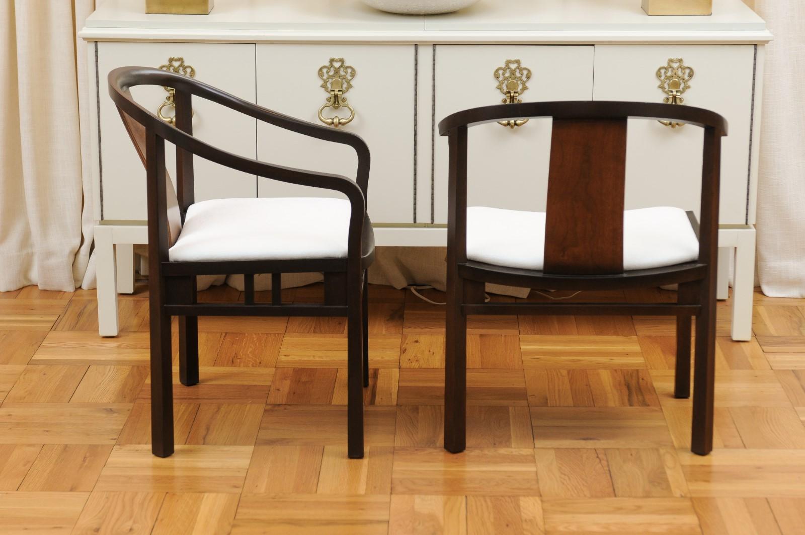 Mid-20th Century Stellar Set of 8 Walnut Dining Chairs by Michael Taylor for Baker, circa 1955 For Sale