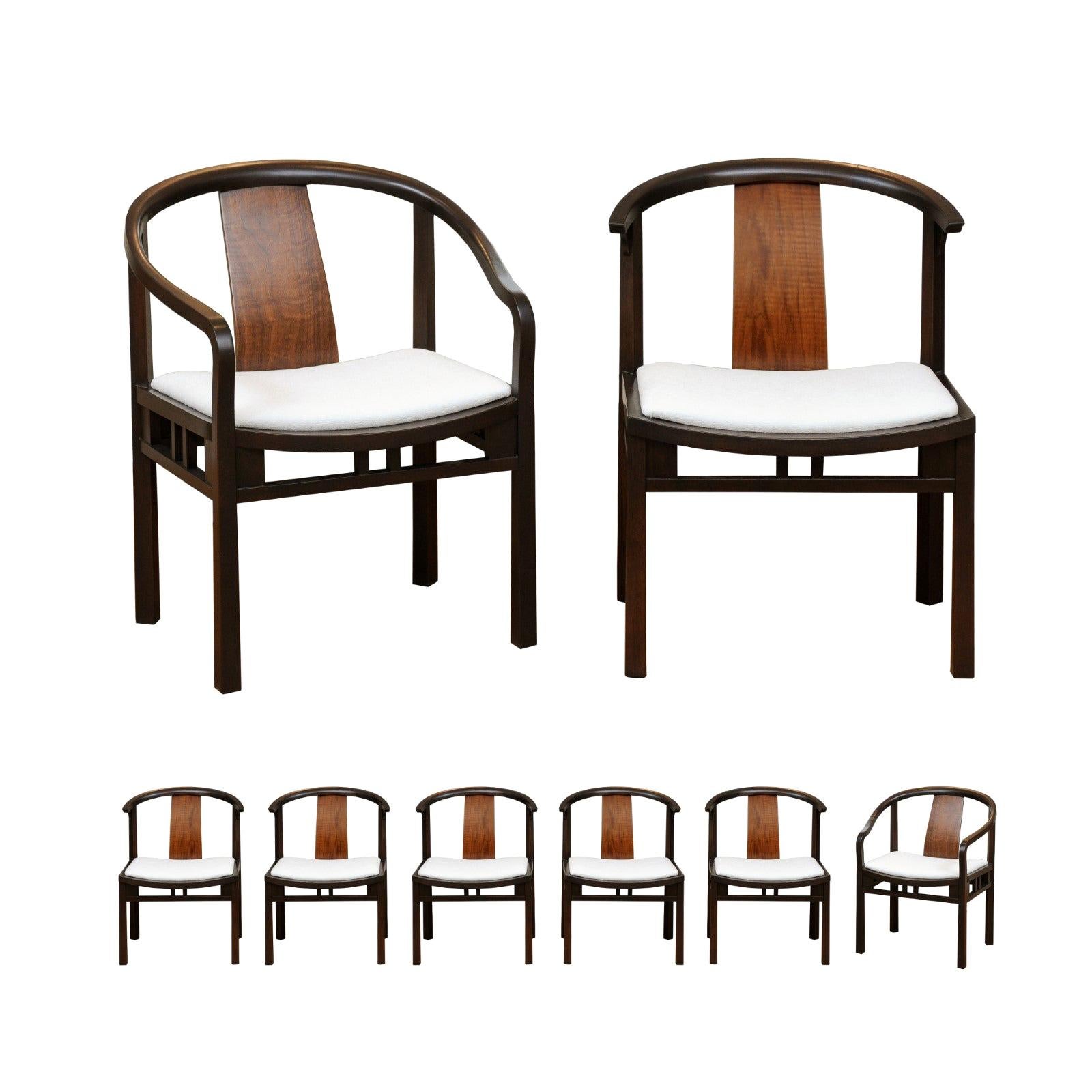 Circa 1955, Stellar Set of 8 Walnut Dining Chairs by Michael Taylor for Baker
