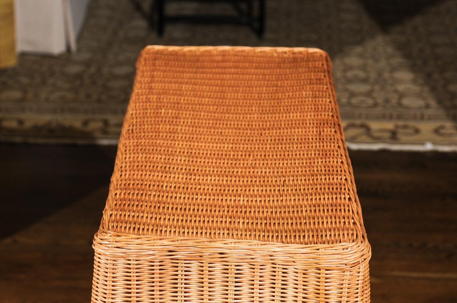 Stellar Vintage Trompe L'oiel Drape Wicker Console Table 1