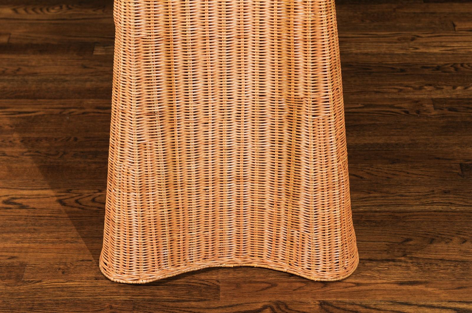 Stellar Vintage Trompe L'oiel Drape Wicker Console Table 2