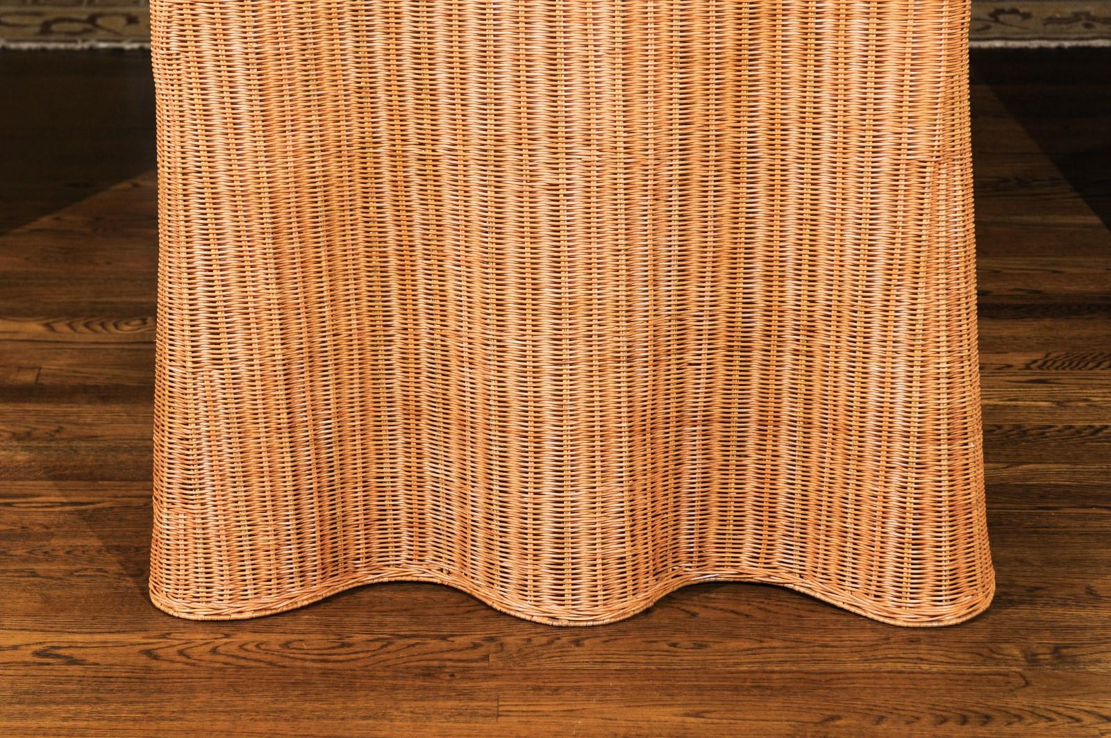 Stellar Vintage Trompe L'oiel Drape Wicker Console Table 3