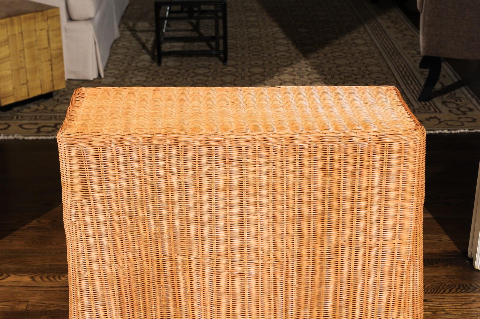 Stellar Vintage Trompe L'oiel Drape Wicker Console Table 4