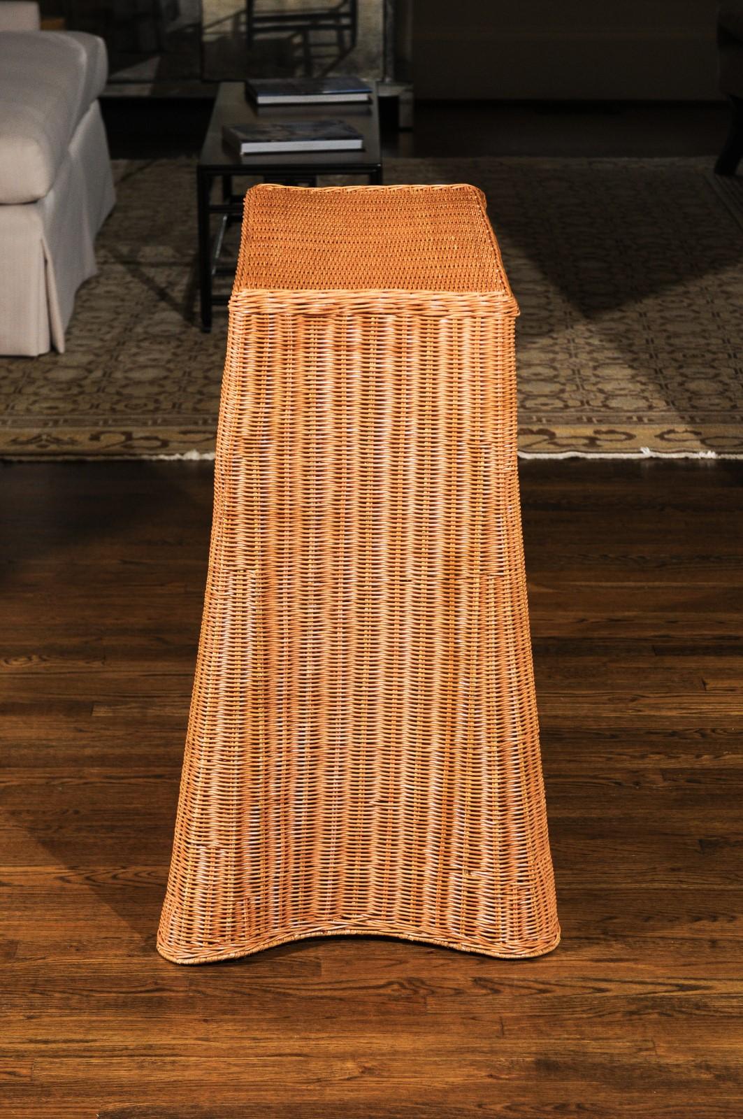 Unknown Stellar Vintage Trompe L'oiel Drape Wicker Console Table