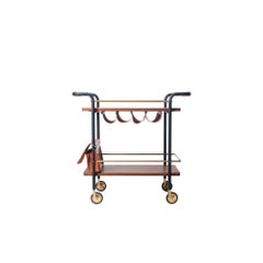 Stellar Works Barwagen aus Leder und Nussbaumholz, entworfen von David Rockwell