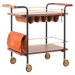 Stellar Works Leather & Walnut Valet Bar Cart Designed by David Rockwell