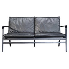 Stellar Works Rén Black Leather and Oak Two Seater Sofa by Space Copenhagen