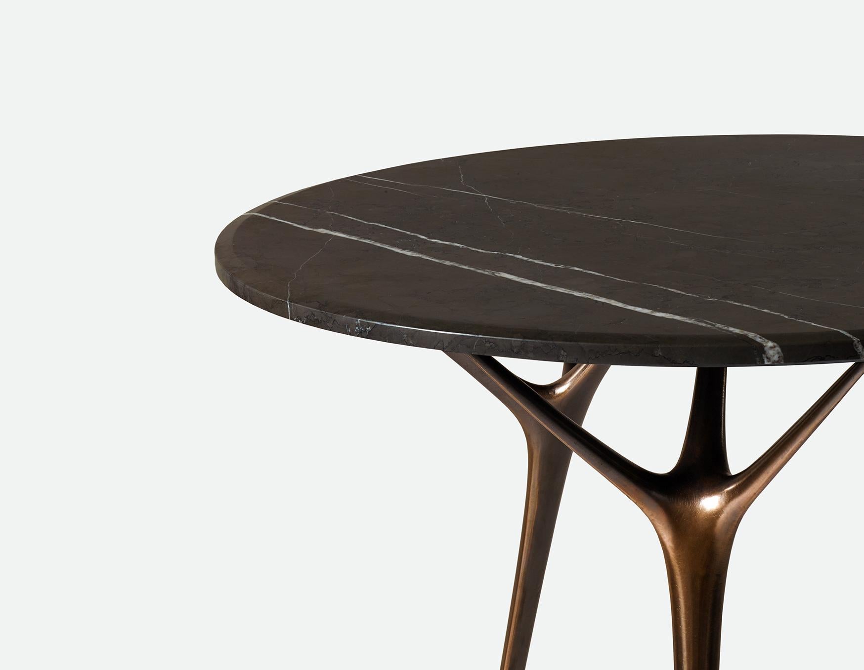 Minimalist Stellarnova Cafe Table, Cast Bronze Legs with Marble Top For Sale