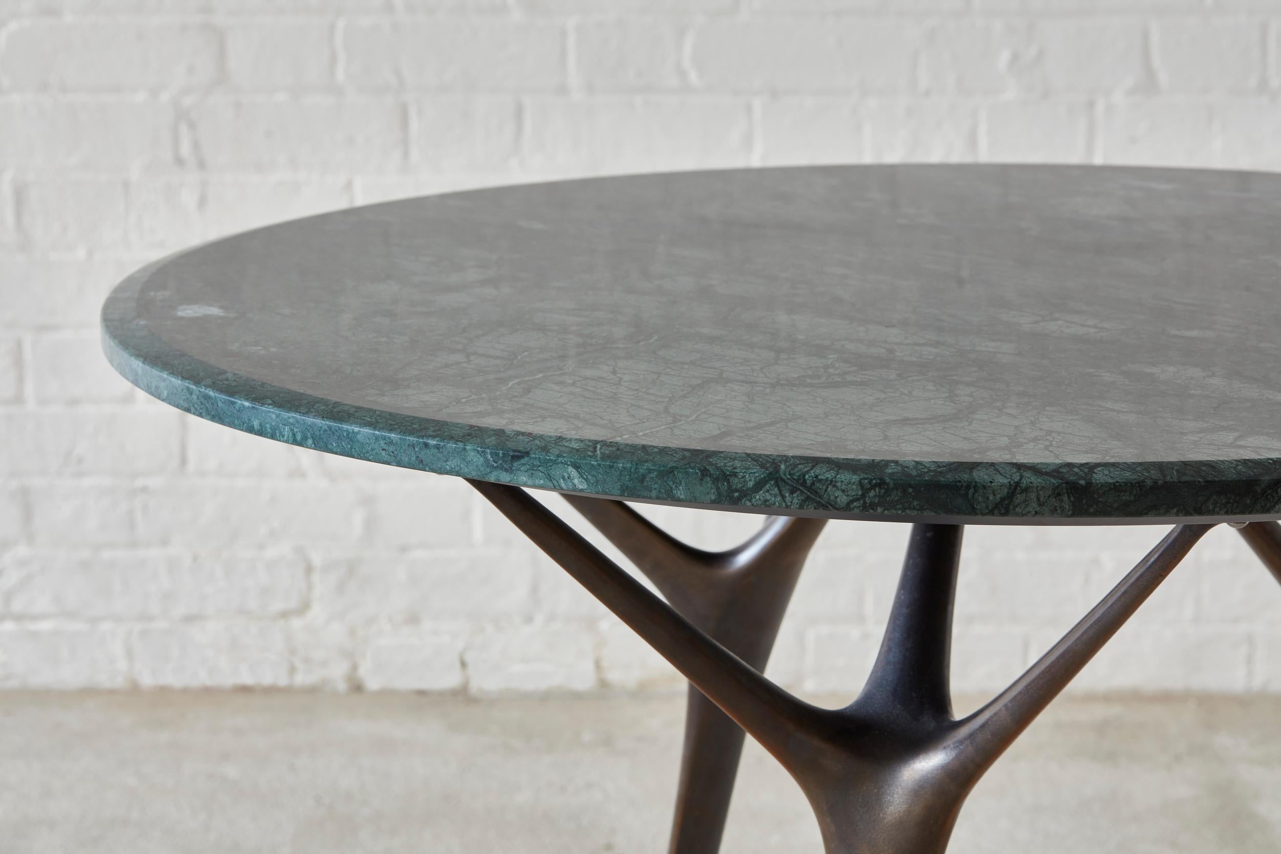Patinated Stellarnova Cafe Table, Cast Bronze Legs with Marble Top For Sale