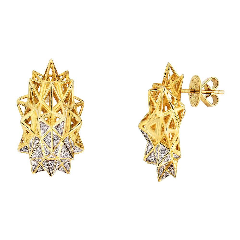 Stellated 18K Gold and Diamond Stud Earrings For Sale