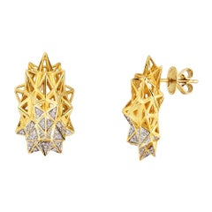 Stellated 18K Gold and Diamond Stud Earrings