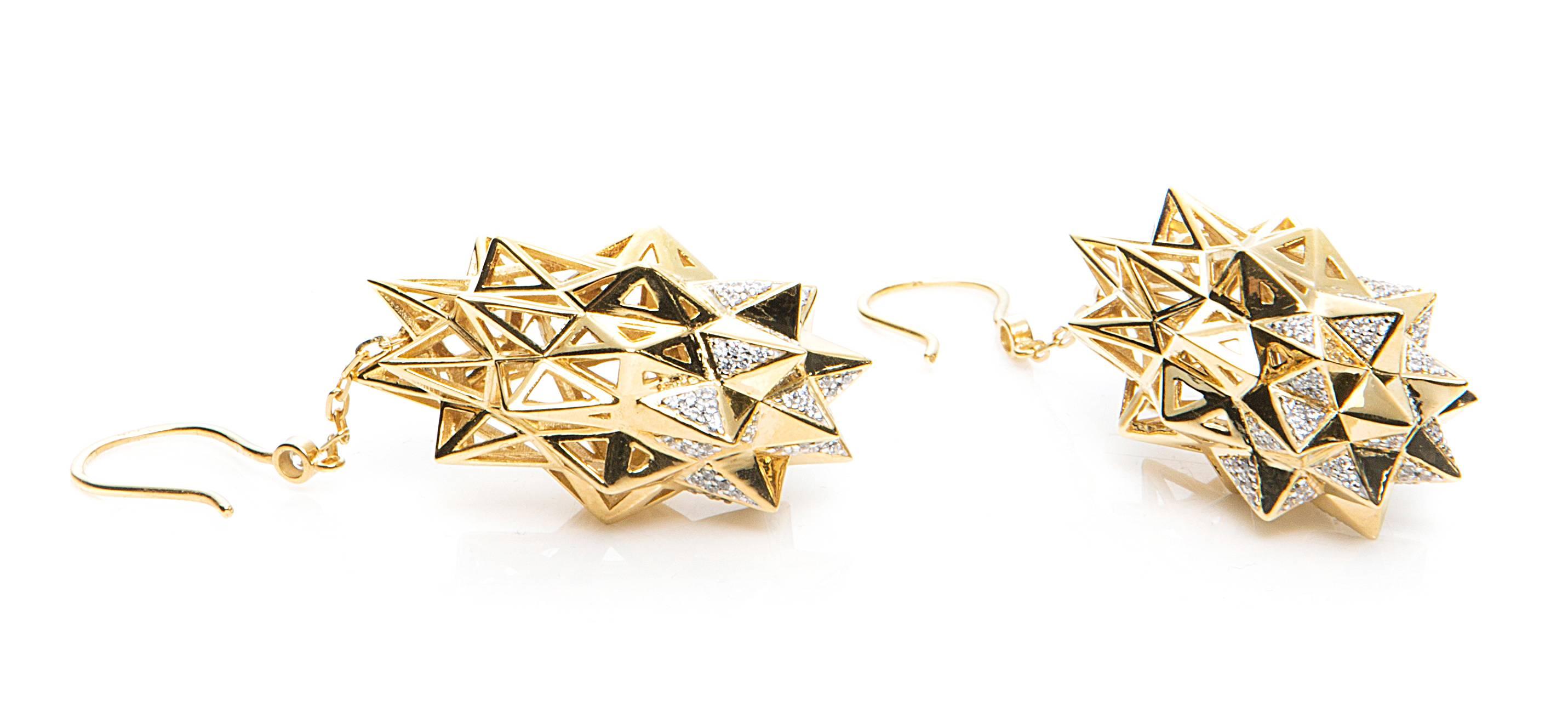 Women's or Men's Stellated Diamond Gold Dangle Earrings For Sale