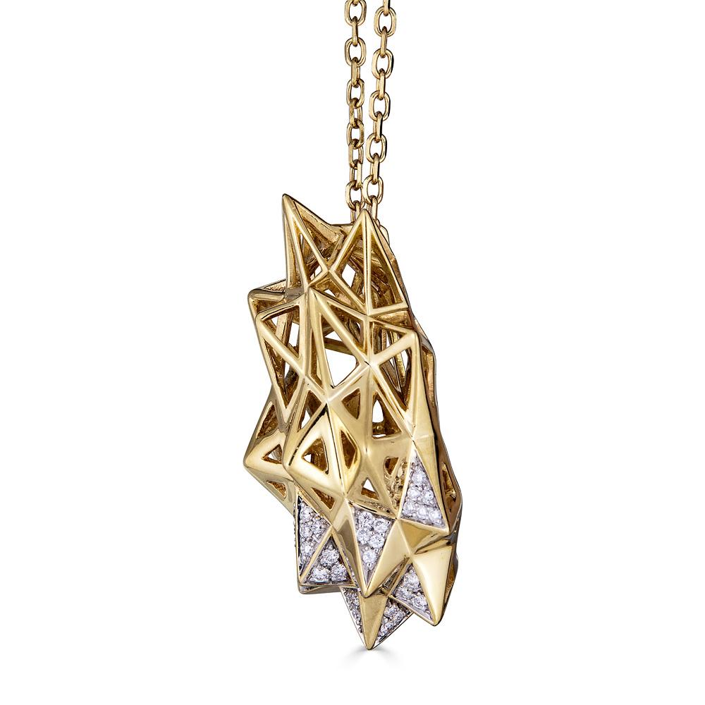 Stellated Diamond Gold Flatback Necklace For Sale 1