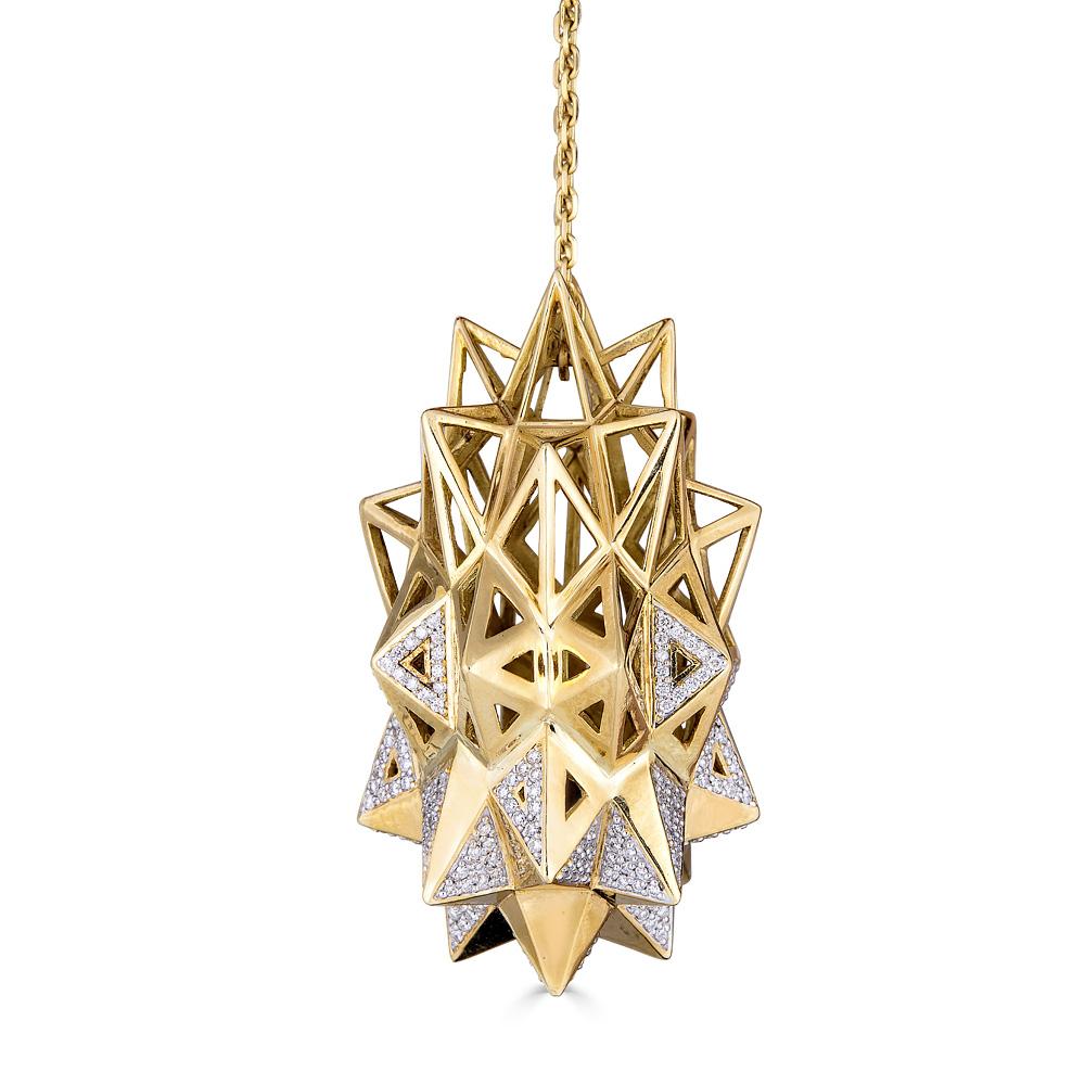 Modern One of a Kind Large Stellated Diamond 18K Gold Pendant For Sale