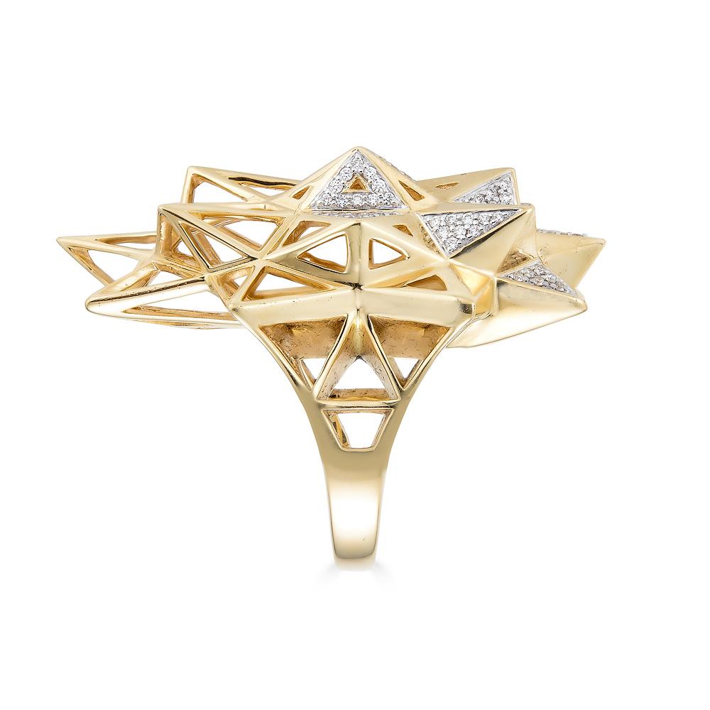This limited edition piece is inspired by sacred geometries and patterns in nature.  These sculptural star tetrahedron earrings are from the John Brevard Verahedra series. The interlocking hedral geometries of the Verahedra series are reminiscent of