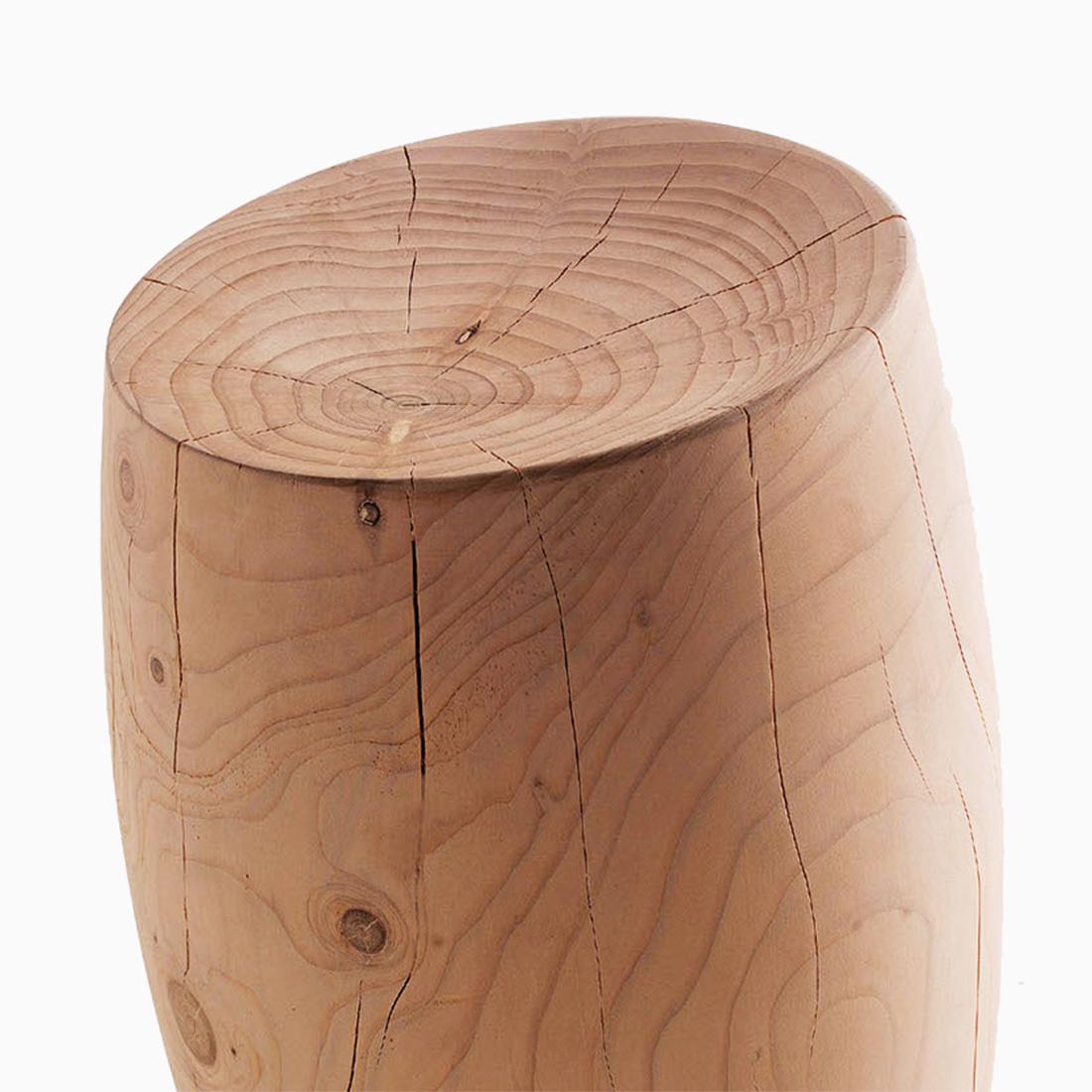 Stool Stelon cedar in solid natural aromatic cedar wood. 
Made in one block of cedar wood. Treated with natural 
pine extracts wax. Solid cedar wood include movement, 
cracks and changes in wood conditions, this is the essential 
characteristic