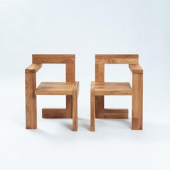 Steltman chair after Gerrit Rietveld in oak, left and right version, set of 2