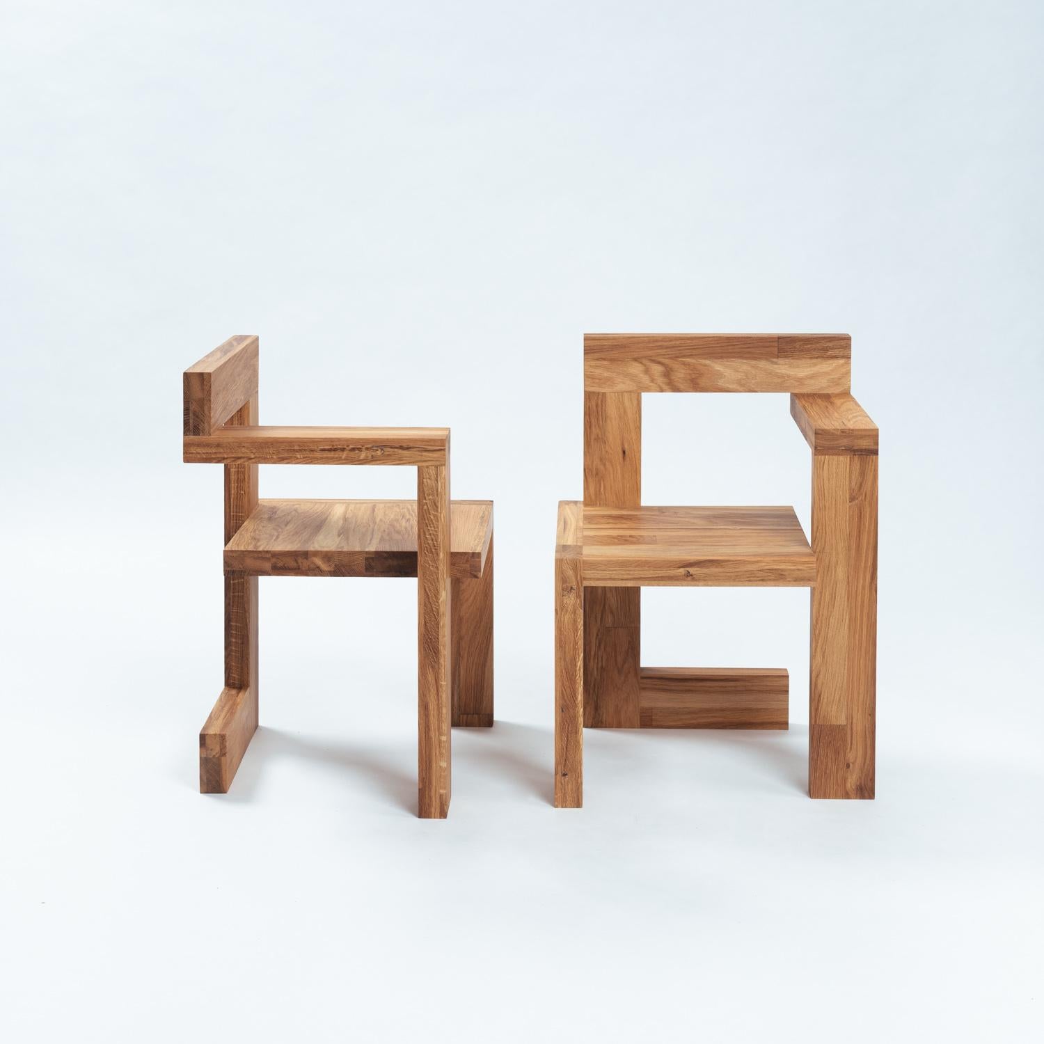 Mid-Century Modern Steltman chair after Gerrit Rietveld in oak, left and right version, set of 2