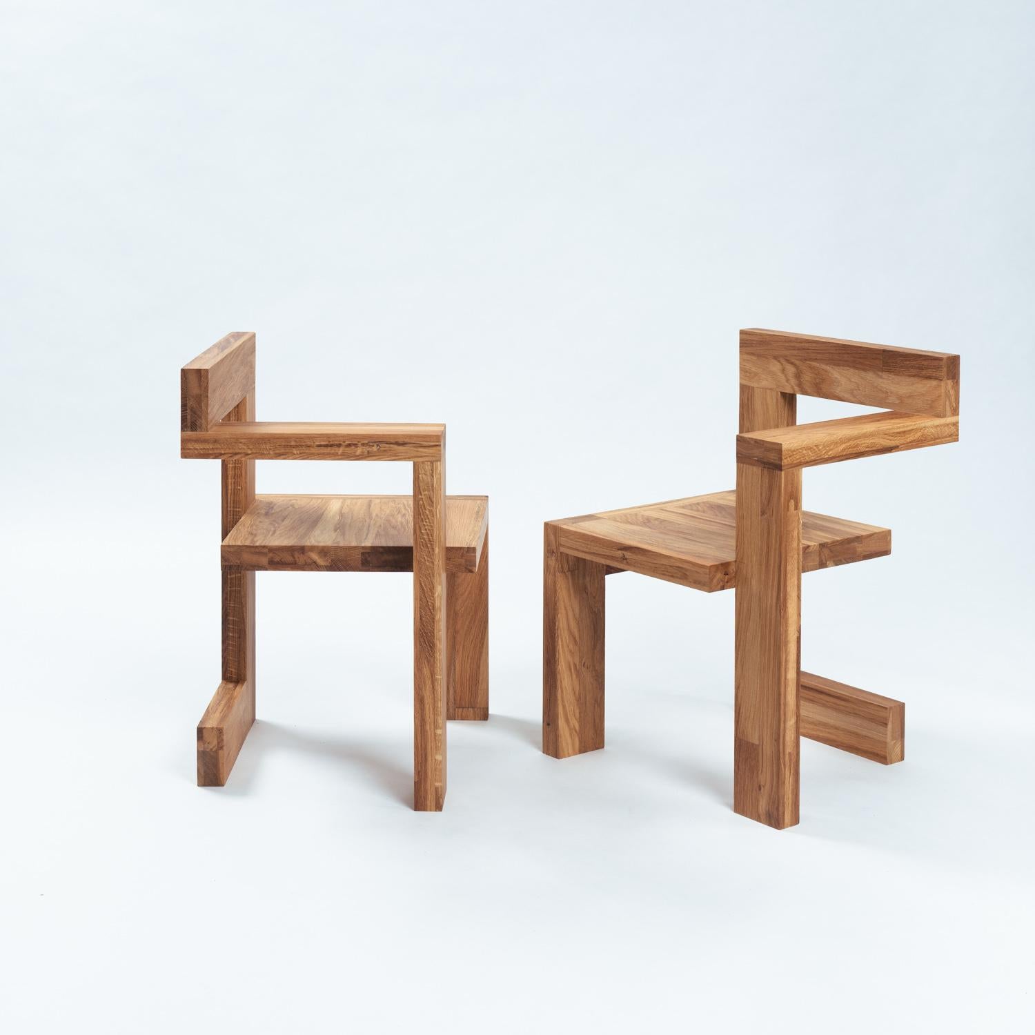 Dutch Steltman chair after Gerrit Rietveld in oak, left and right version, set of 2