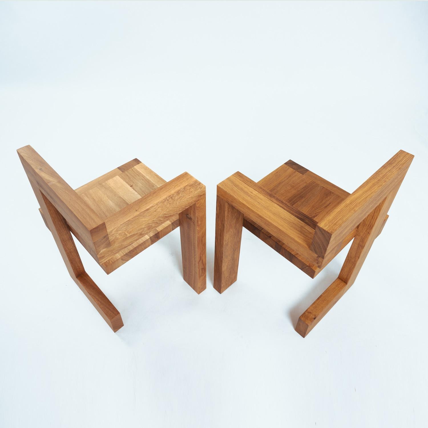 Steltman chair after Gerrit Rietveld in oak, left and right version, set of 2 In Excellent Condition In Zevenaar, NL